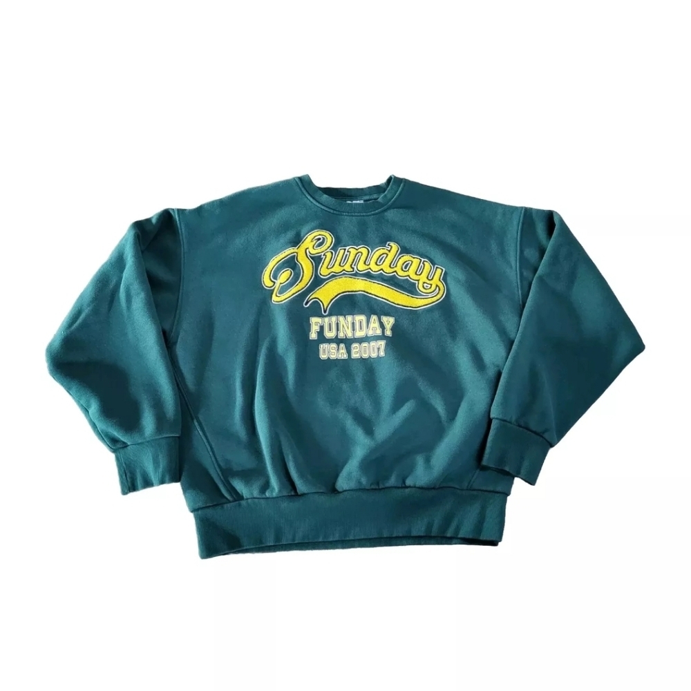 Bershka Womens Pullover Sweatshirt Green Oversized Small Sunday Funday